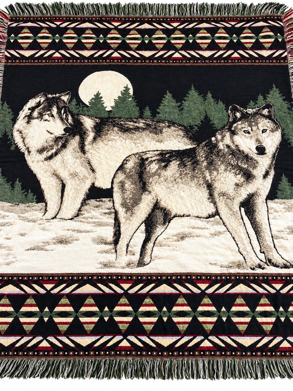 Wolves in Winter Throw Blanket - Black/Green -